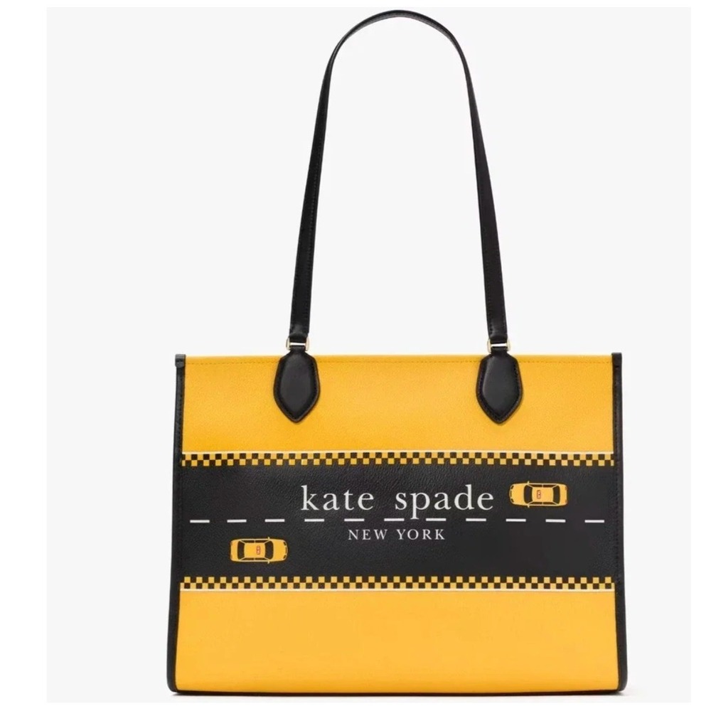 Kate Spade Manhattan Tote Bag Womens Large Yellow Taxi‎ Printed PVC Streetwear